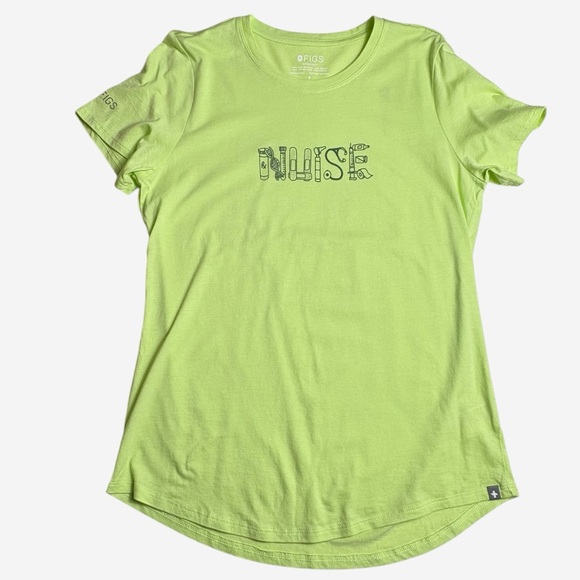 Figs Tops - Figs Nurse Graphic Tee S Supersoft Short Sleeve Underscrub Green Lightweight